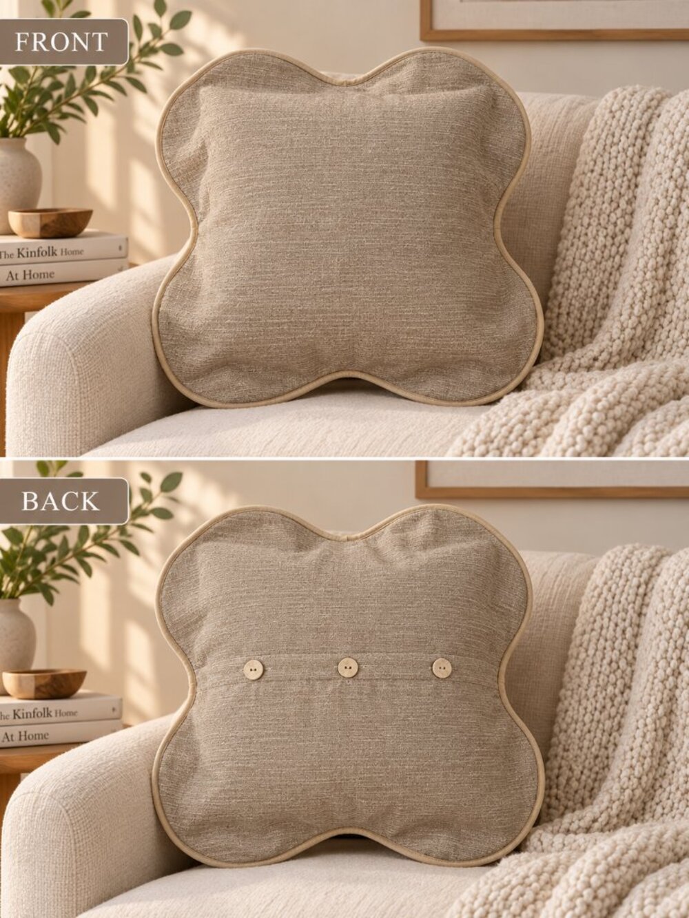 Taupe Sand 16x16 Cushion Cover Curved Edge Neutral Home Decor